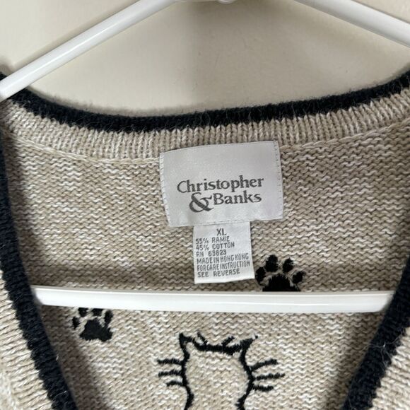 Christopher Banks Tan & Black Cat Embroidered Sweater Vest Women’s Size XL - Picture 4 of 8